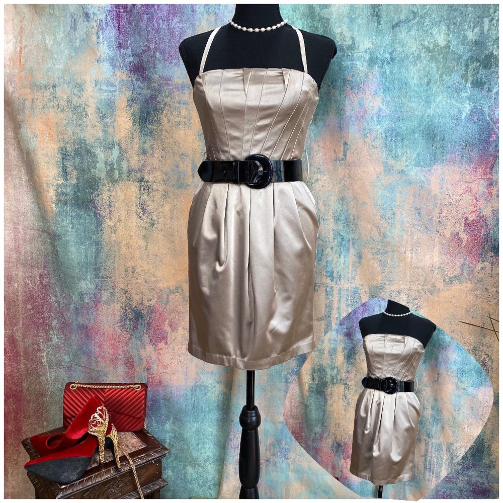 📌Gold Metallic Neck Holder or Strapless Cocktail - Prom - Ball - Wedding Dress